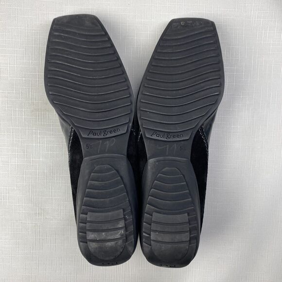 Paul Green Munchen Black LEATHER + SUEDE Stitched LOAFERS! Square Toe Sz 5.5 - Picture 10 of 12